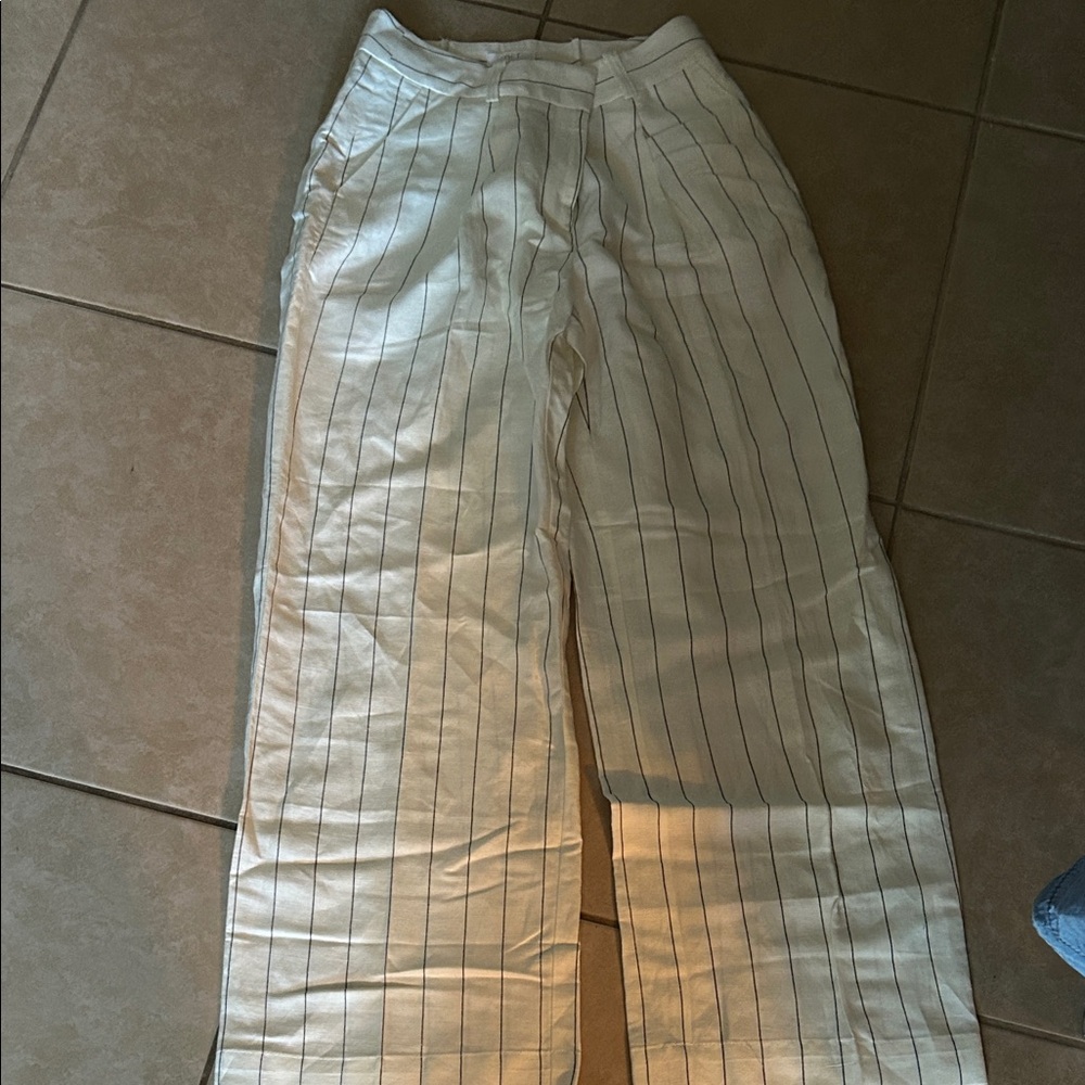 LOFT Cream and Black Striped Pants